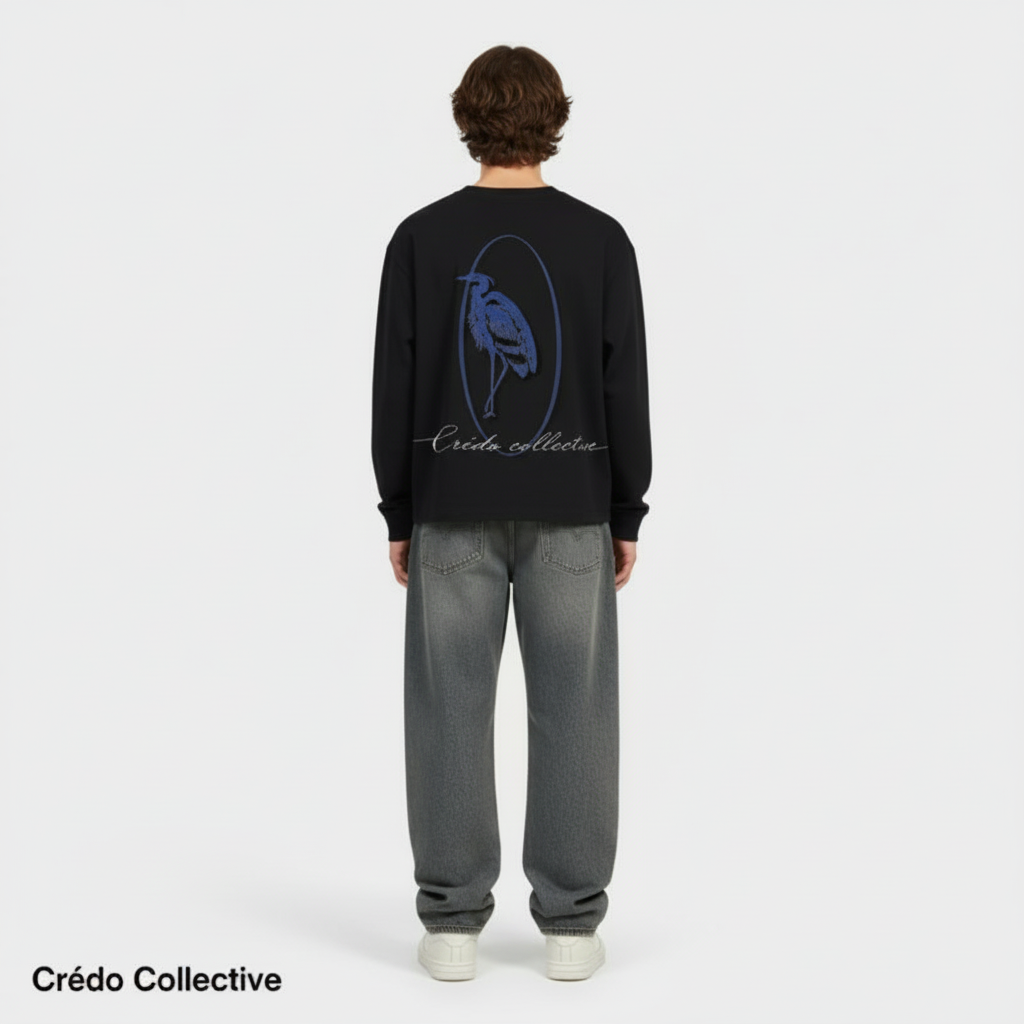 Heron Crest Longsleeve | Midnight Black