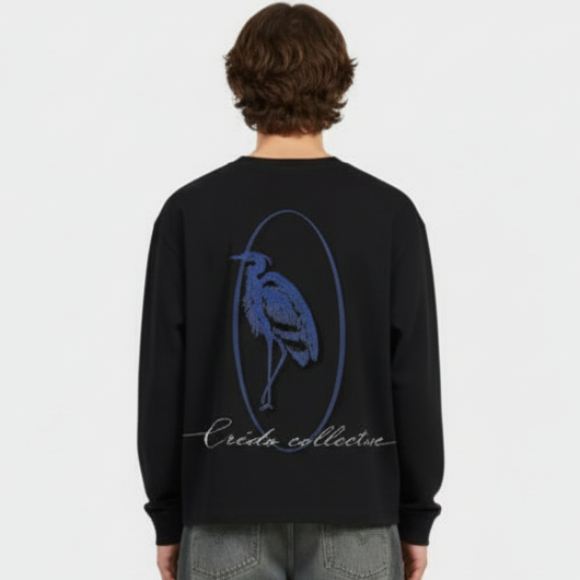 Heron Crest Longsleeve | Midnight Black