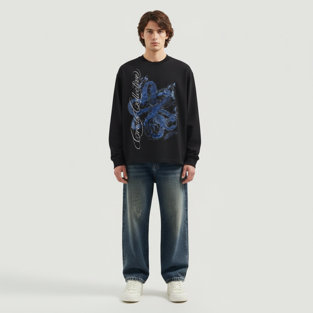 Fragmented Blue Longsleeve | Midnight Black