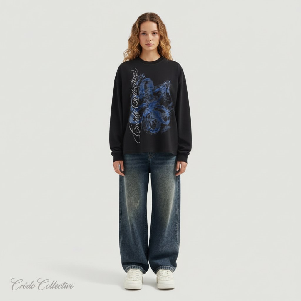 Fragmented Blue Longsleeve | Midnight Black