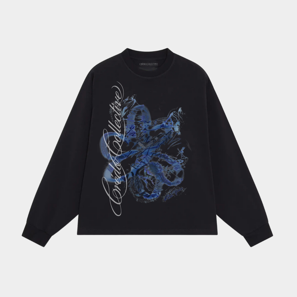Fragmented Blue Longsleeve | Midnight Black